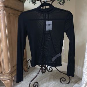 Black Mesh Long Sleeve Top